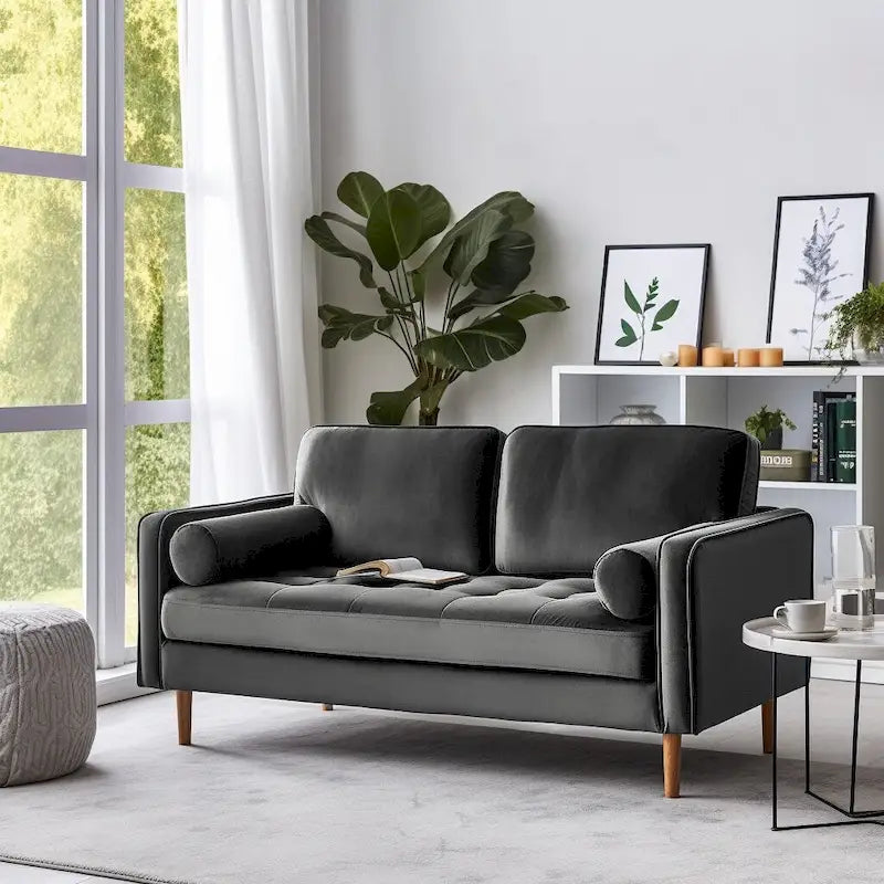 58" Tufted Velvet Square Arm Loveseat