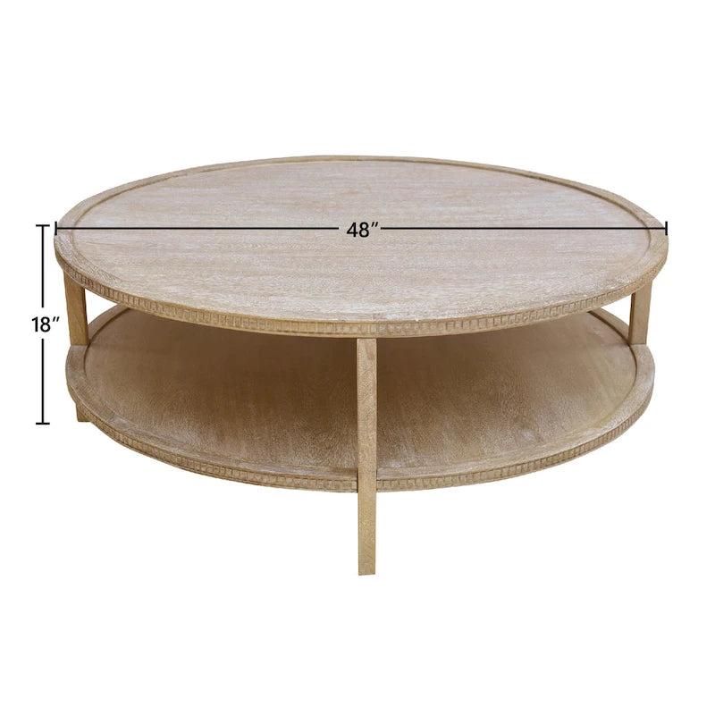 48-inch Round Mango Hardwood Coffee Table with Shelf