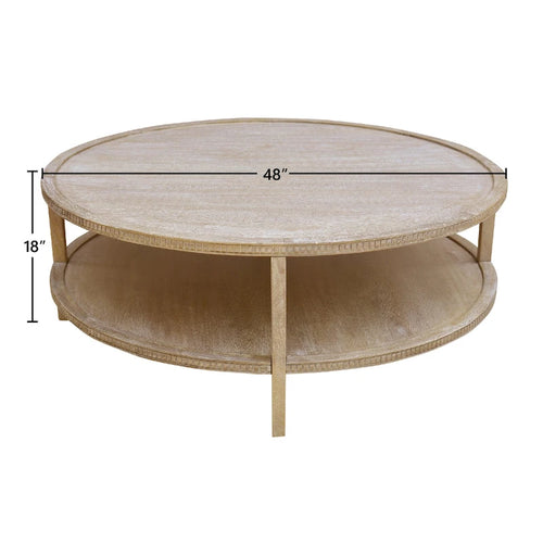 48-inch Round Mango Hardwood Coffee Table with Shelf
