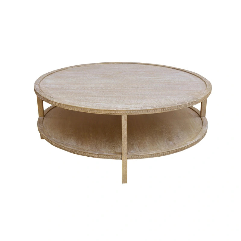 48-inch Round Mango Hardwood Coffee Table with Shelf