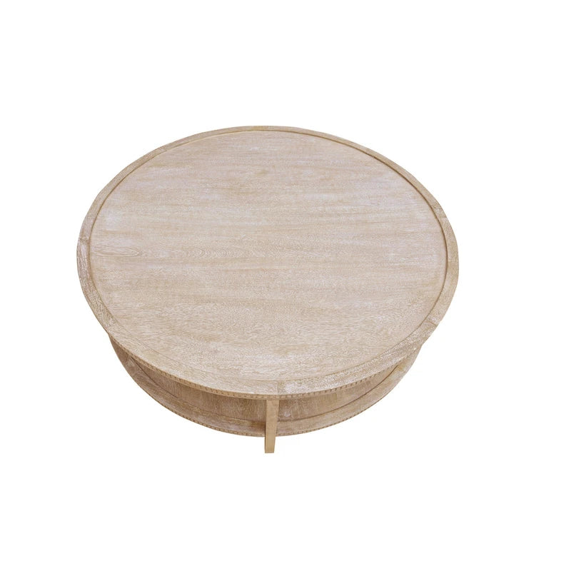48-inch Round Mango Hardwood Coffee Table with Shelf