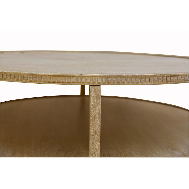 48-inch Round Mango Hardwood Coffee Table with Shelf
