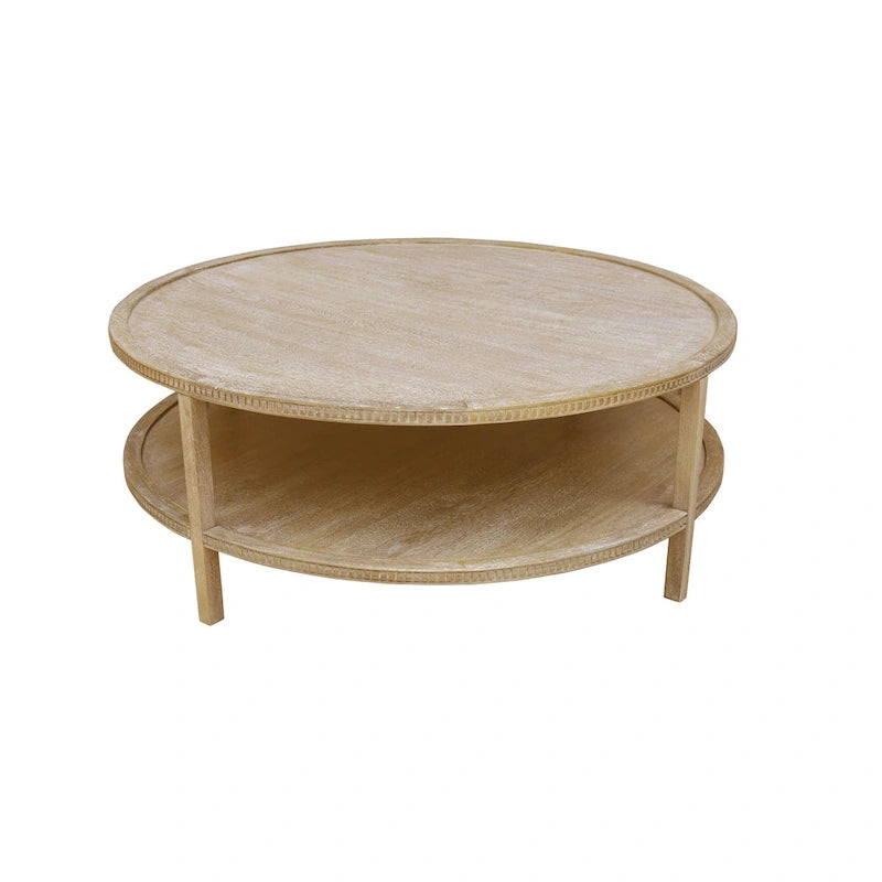 48-inch Round Mango Hardwood Coffee Table with Shelf