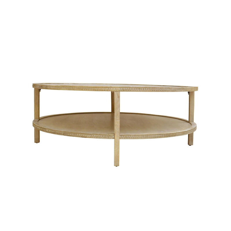 48-inch Round Mango Hardwood Coffee Table with Shelf