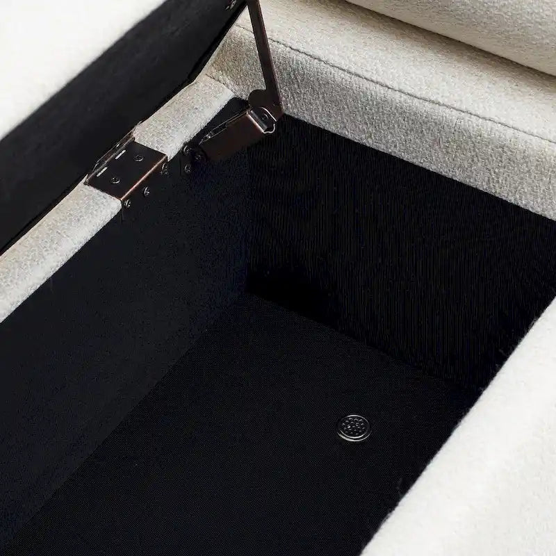 Linen Upholstered Storage Bench with Cylindrical Arms and Iron Legs