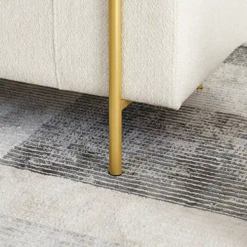 Linen Upholstered Storage Bench with Cylindrical Arms and Iron Legs