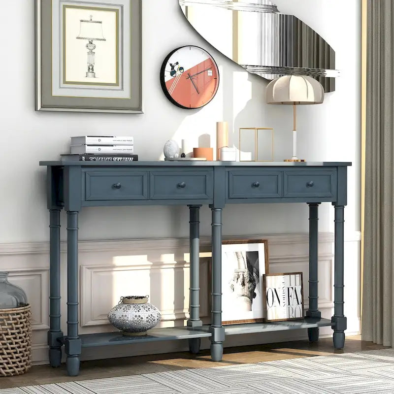 Console Table Sofa Table Easy Assembly with Two Storage Drawers and Bottom Shelf for Living Room, Entryway