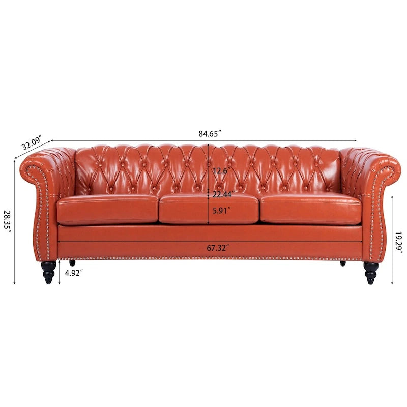 85" Chesterfield 3-Seater Sofa - Faux Leather with Button Tufting
