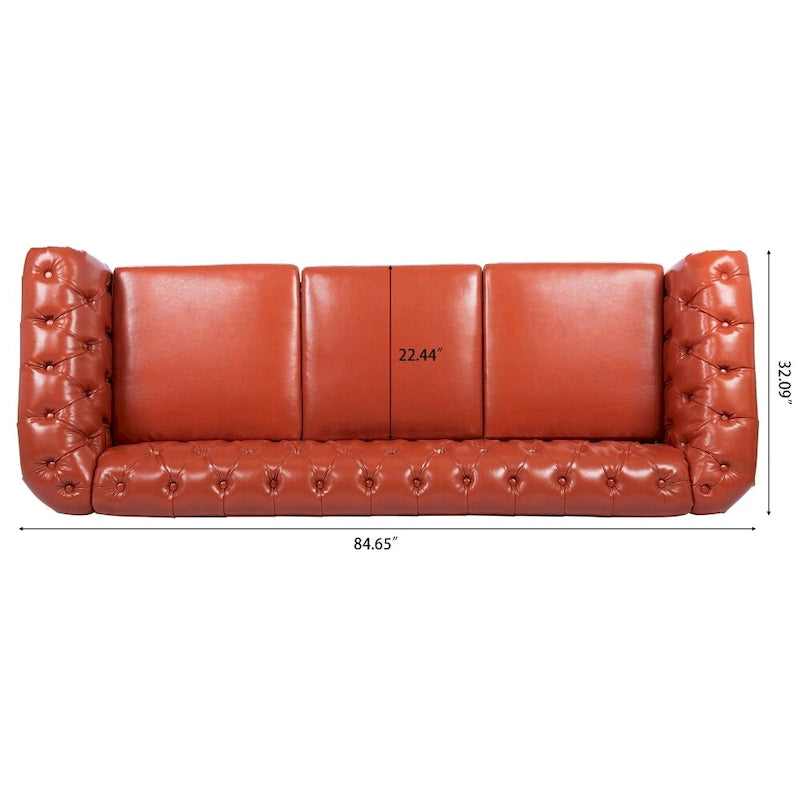 85" Chesterfield 3-Seater Sofa - Faux Leather with Button Tufting