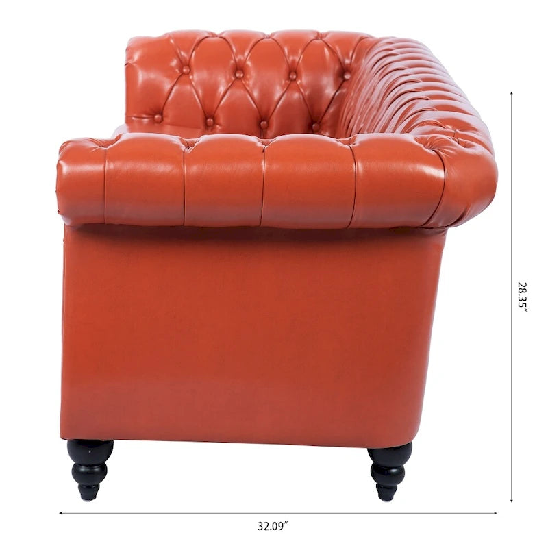 85" Chesterfield 3-Seater Sofa - Faux Leather with Button Tufting