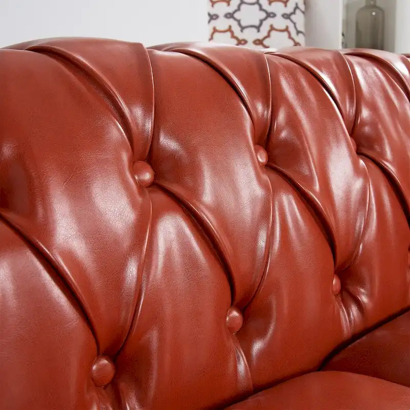 85" Chesterfield 3-Seater Sofa - Faux Leather with Button Tufting