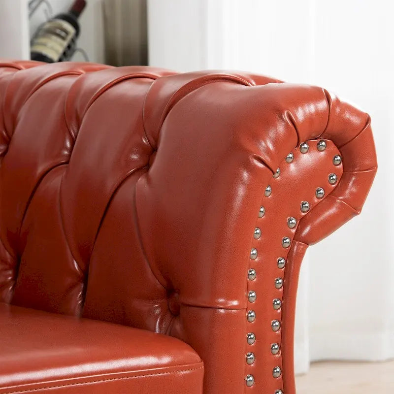 85" Chesterfield 3-Seater Sofa - Faux Leather with Button Tufting
