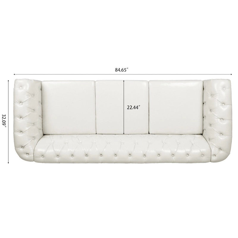 85" Chesterfield 3-Seater Sofa - Faux Leather with Button Tufting