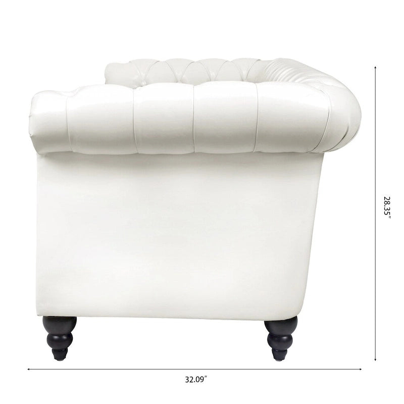 85" Chesterfield 3-Seater Sofa - Faux Leather with Button Tufting