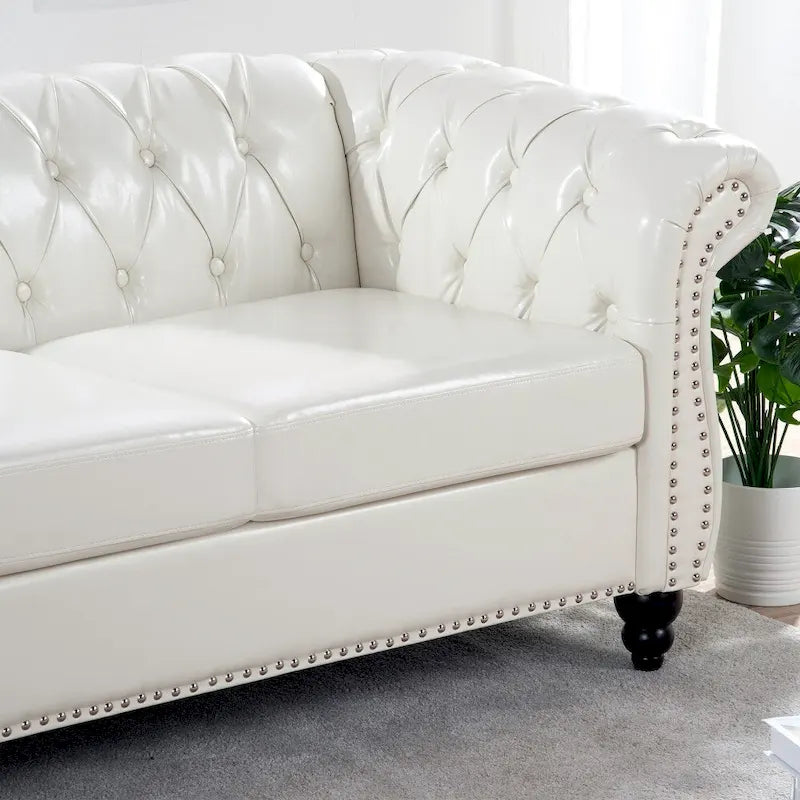 85" Chesterfield 3-Seater Sofa - Faux Leather with Button Tufting