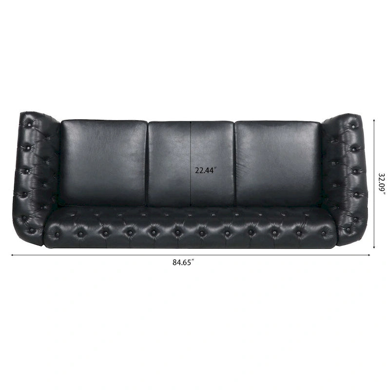 85" Chesterfield 3-Seater Sofa - Faux Leather with Button Tufting