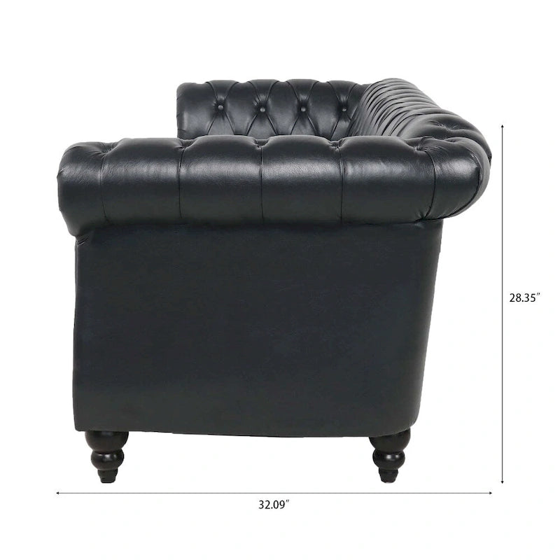 85" Chesterfield 3-Seater Sofa - Faux Leather with Button Tufting