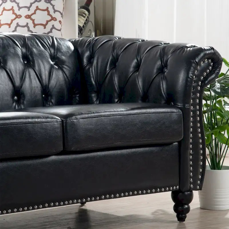 85" Chesterfield 3-Seater Sofa - Faux Leather with Button Tufting