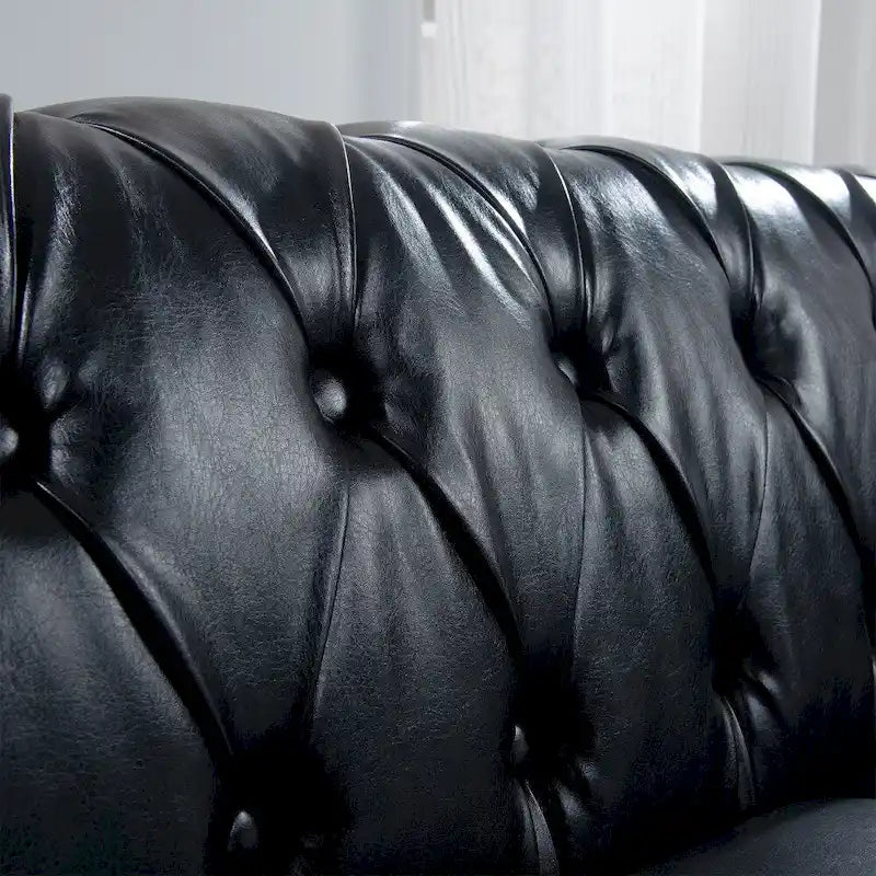 85" Chesterfield 3-Seater Sofa - Faux Leather with Button Tufting