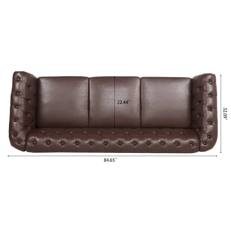 85" Chesterfield 3-Seater Sofa - Faux Leather with Button Tufting
