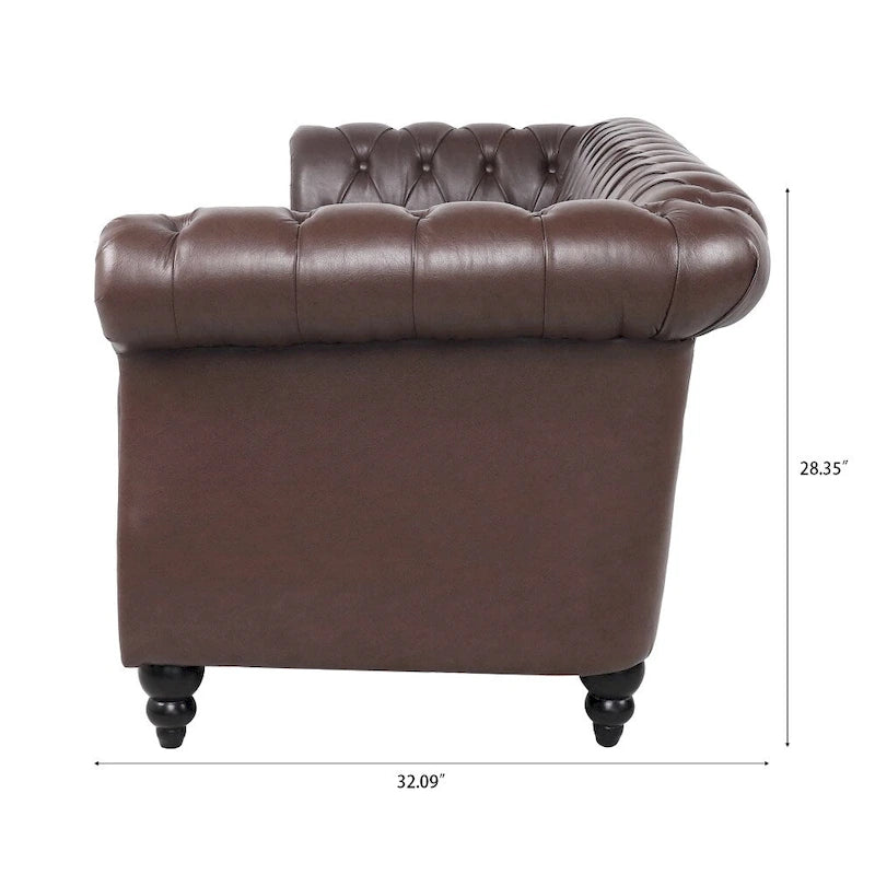 85" Chesterfield 3-Seater Sofa - Faux Leather with Button Tufting