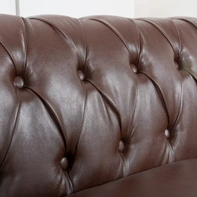 85" Chesterfield 3-Seater Sofa - Faux Leather with Button Tufting