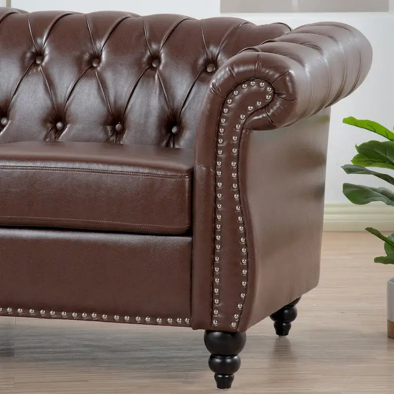 85" Chesterfield 3-Seater Sofa - Faux Leather with Button Tufting