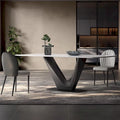 71" Modern Rectangular Sintered Stone Dining Table for 6, Black Carbon Steel Legs