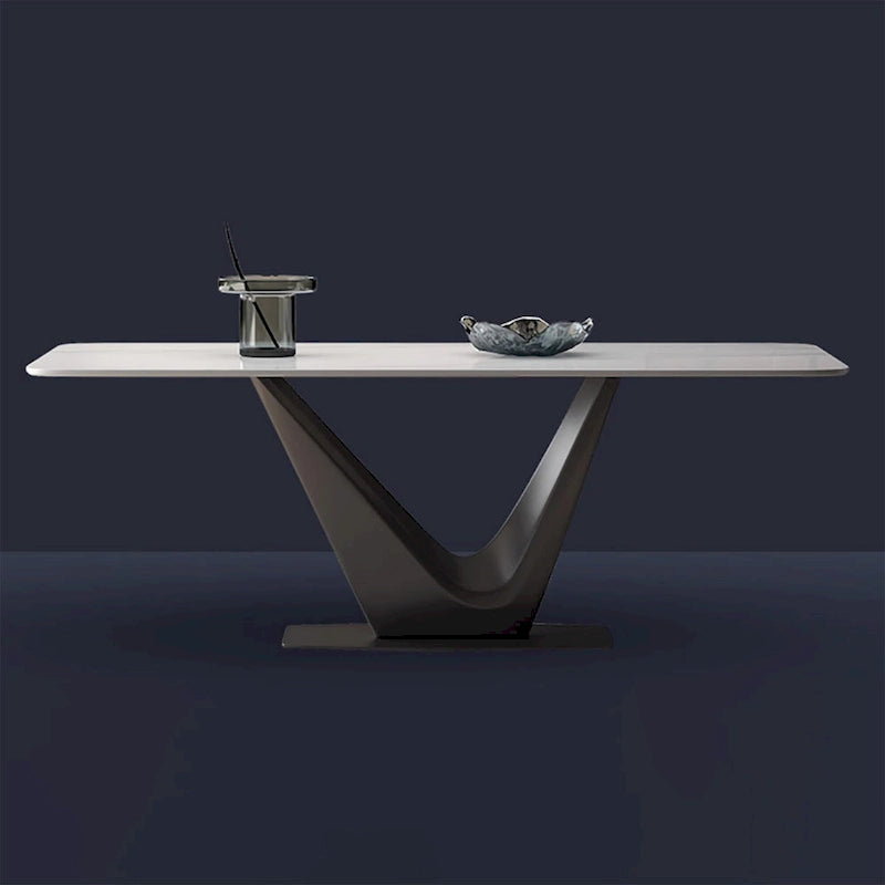 71" Modern Rectangular Sintered Stone Dining Table for 6, Black Carbon Steel Legs