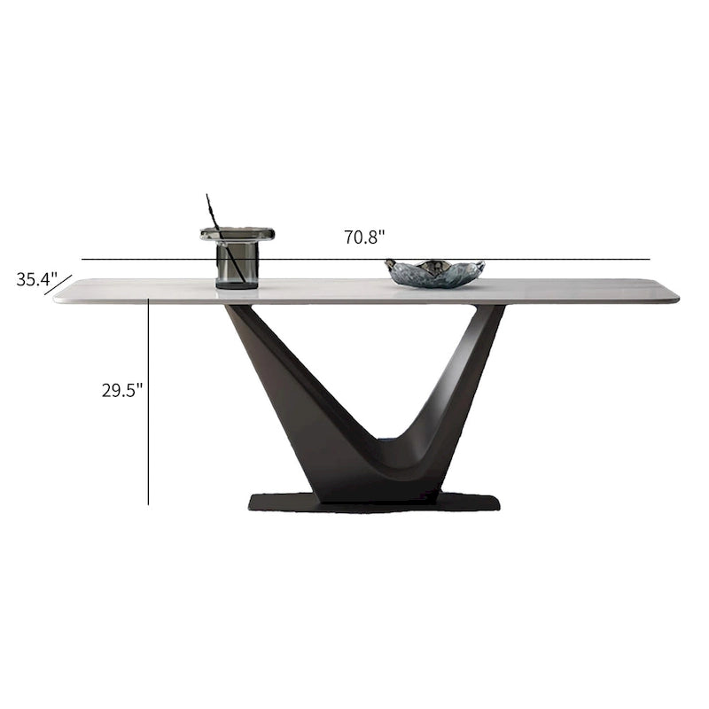 71" Modern Rectangular Sintered Stone Dining Table for 6, Black Carbon Steel Legs