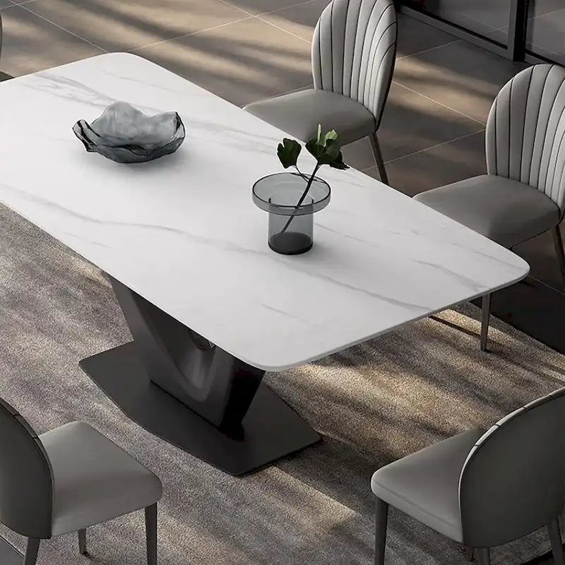 71" Modern Rectangular Sintered Stone Dining Table for 6, Black Carbon Steel Legs