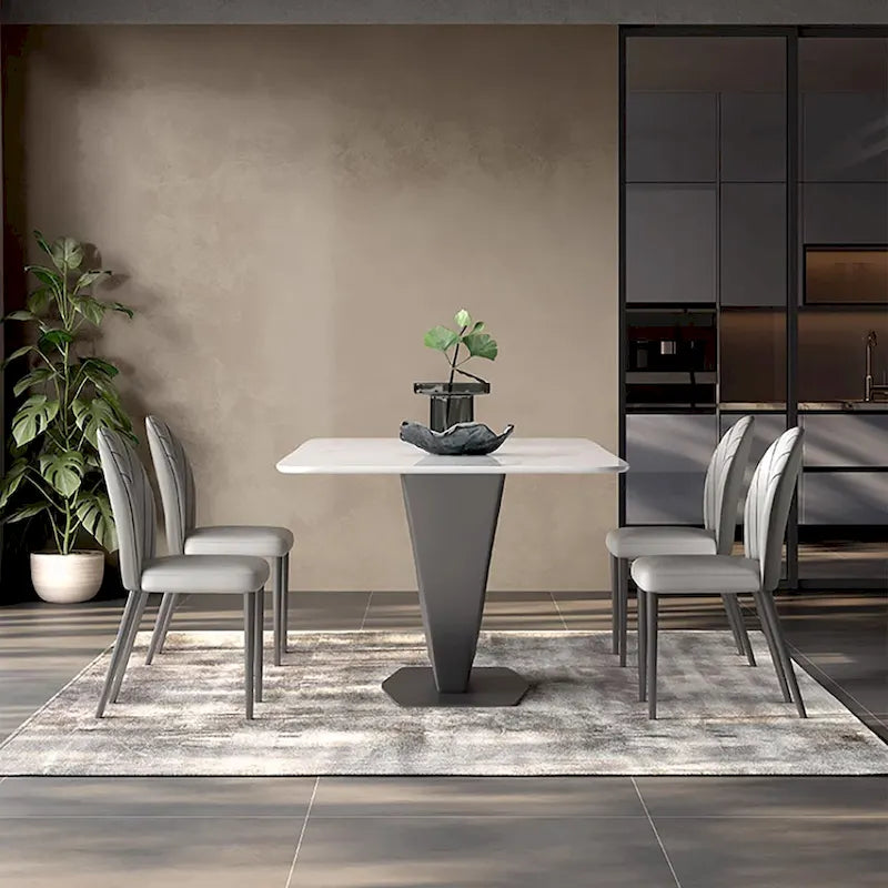 71" Modern Rectangular Sintered Stone Dining Table for 6, Black Carbon Steel Legs