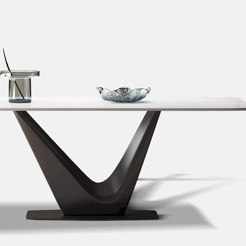 71" Modern Rectangular Sintered Stone Dining Table for 6, Black Carbon Steel Legs