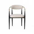 Cid Hita 23 Inch Dining Chair, Light Gray Polyester, Black Iron Legs, Gold