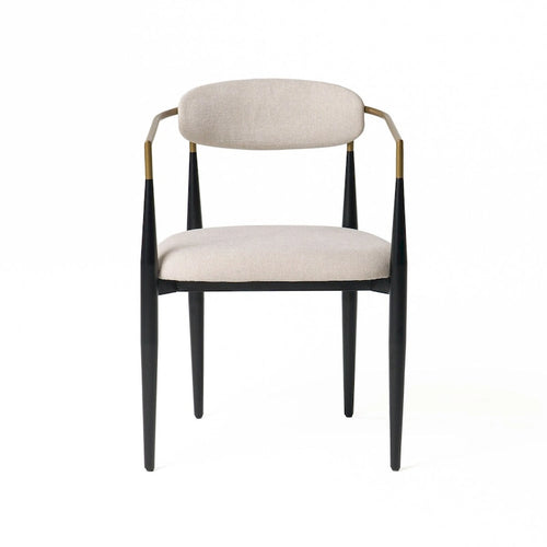Cid Hita 23 Inch Dining Chair, Light Gray Polyester, Black Iron Legs, Gold