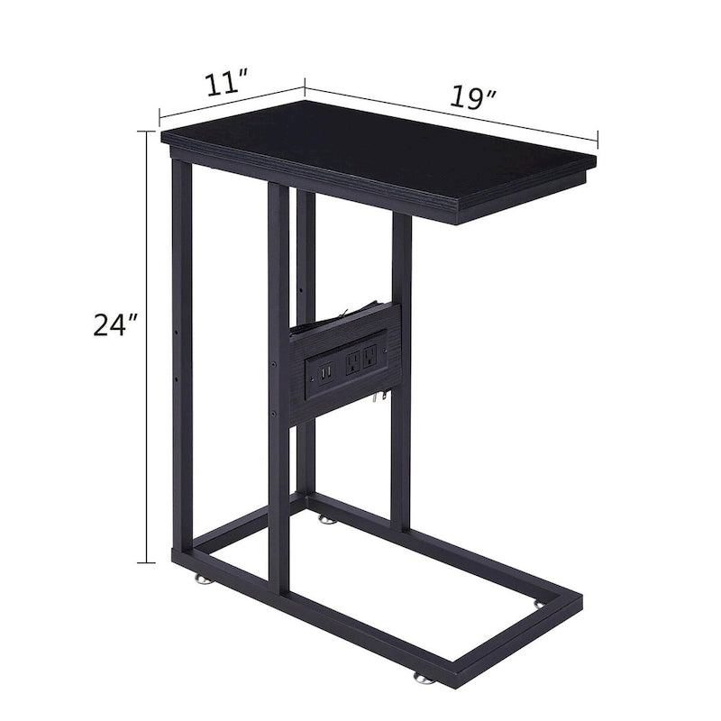 C-Shaped Side Table with USB Ports and Outlets for Small Spaces
