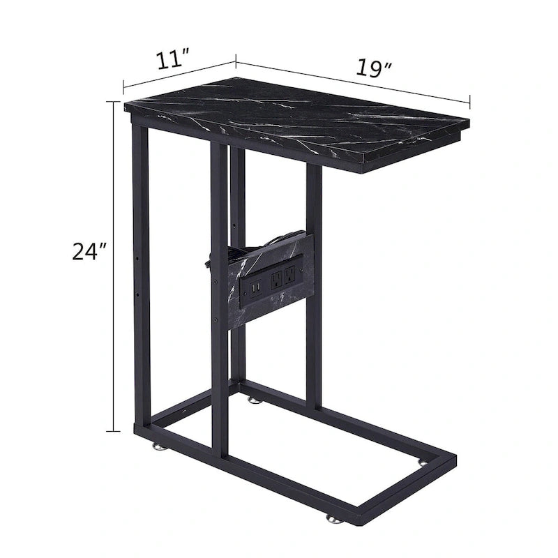 C-Shaped Side Table with USB Ports and Outlets for Small Spaces