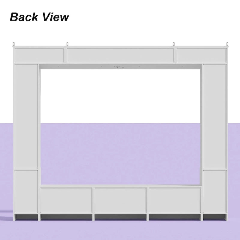 Modern White Entertainment Center with Tempered Glass Doors and Hydraulic Top - 96.9"W