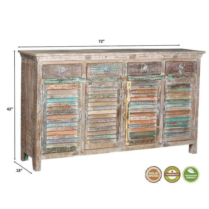 4-Drawer 4-Door Shutter Sideboard, Vintage White