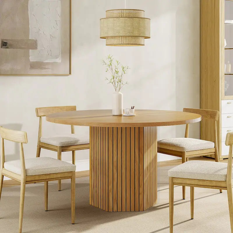 47-Inch Round Dining Table, Wood Dinner Table Easy Assembly Kitchen Table for Living Room, Dining Room