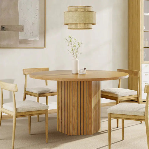 47-Inch Round Dining Table, Wood Dinner Table Easy Assembly Kitchen Table for Living Room, Dining Room