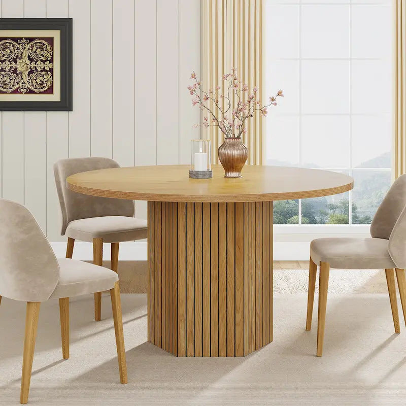 47-Inch Round Dining Table, Wood Dinner Table Easy Assembly Kitchen Table for Living Room, Dining Room