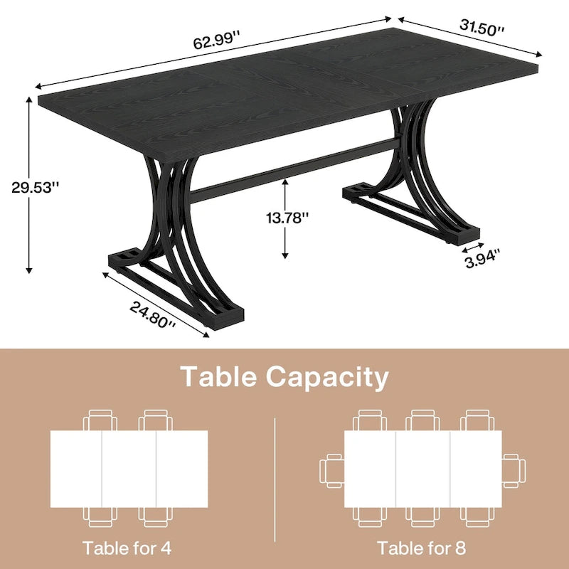 63" Modern Dining Table with Faux Marble Top and Gold Trestle Legs