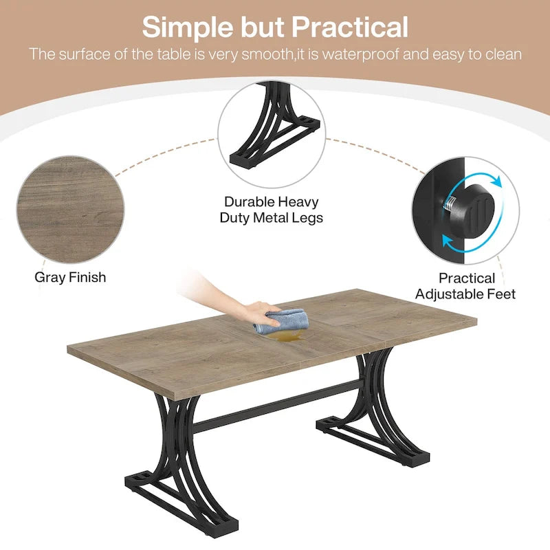 63" Modern Dining Table with Faux Marble Top and Gold Trestle Legs