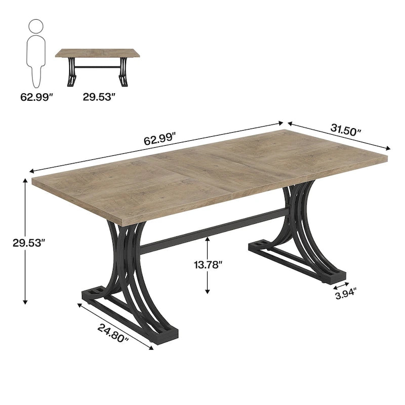 63" Modern Dining Table with Faux Marble Top and Gold Trestle Legs