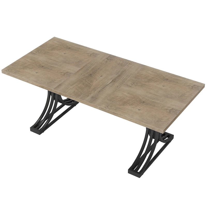 63" Modern Dining Table with Faux Marble Top and Gold Trestle Legs