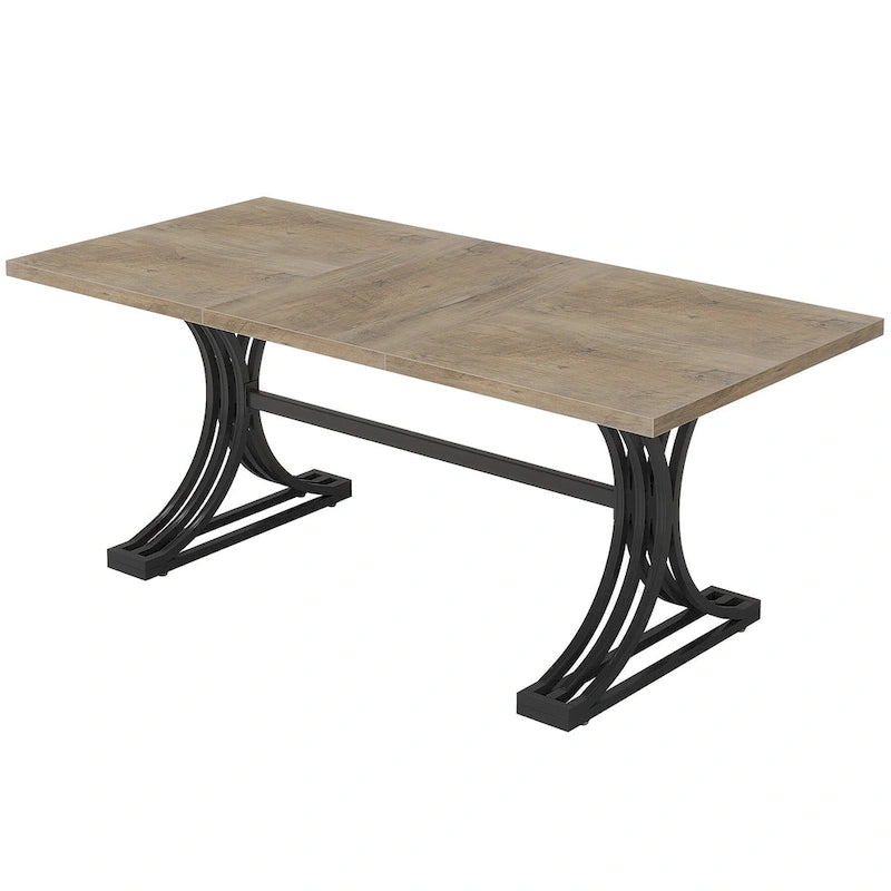 63" Modern Dining Table with Faux Marble Top and Gold Trestle Legs