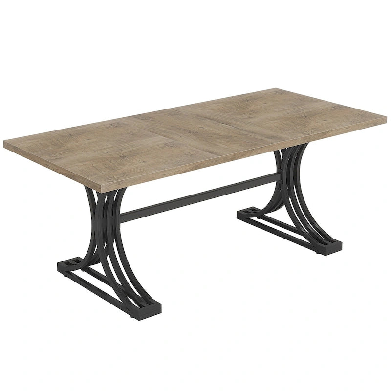 63" Modern Dining Table with Faux Marble Top and Gold Trestle Legs