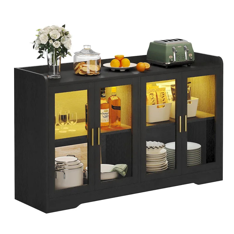 55" Sideboard Buffet Cabinet with LED Lights and Adjustable Shelves