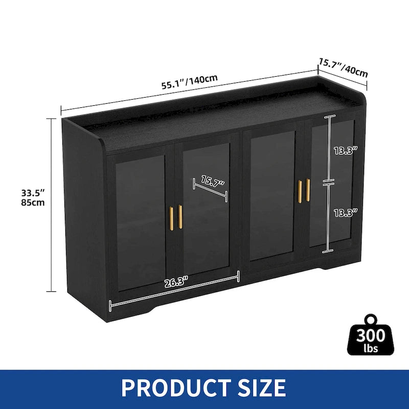 55" Sideboard Buffet Cabinet with LED Lights and Adjustable Shelves